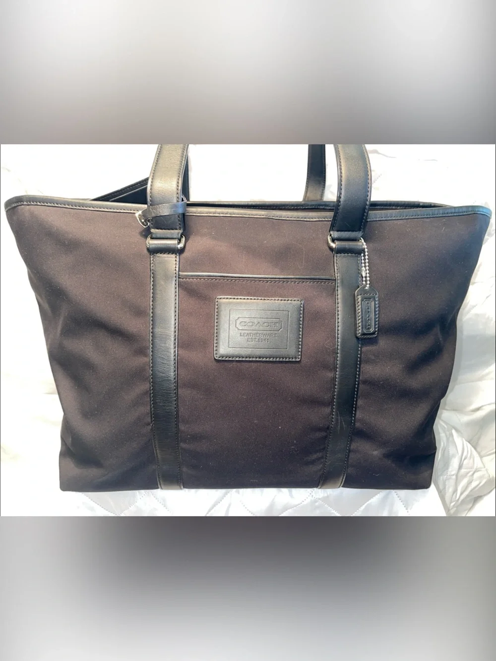 Coach Large Black Nylon & Leather Travel Tote #F77002